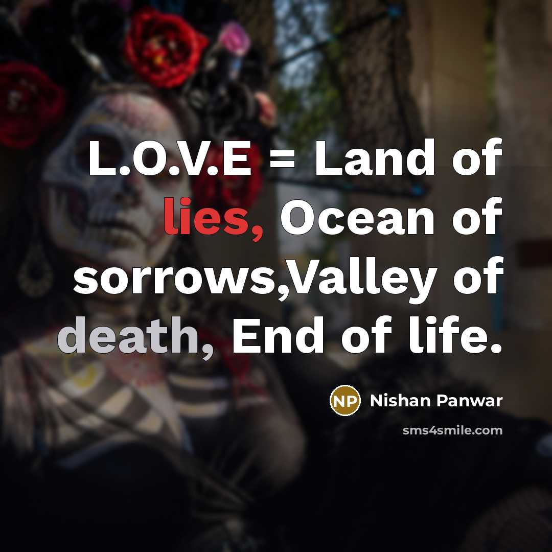 “L.O.V.E = Land of lies, Ocean of sorrows,Valley of death,…” quote by Nishan Panwar
