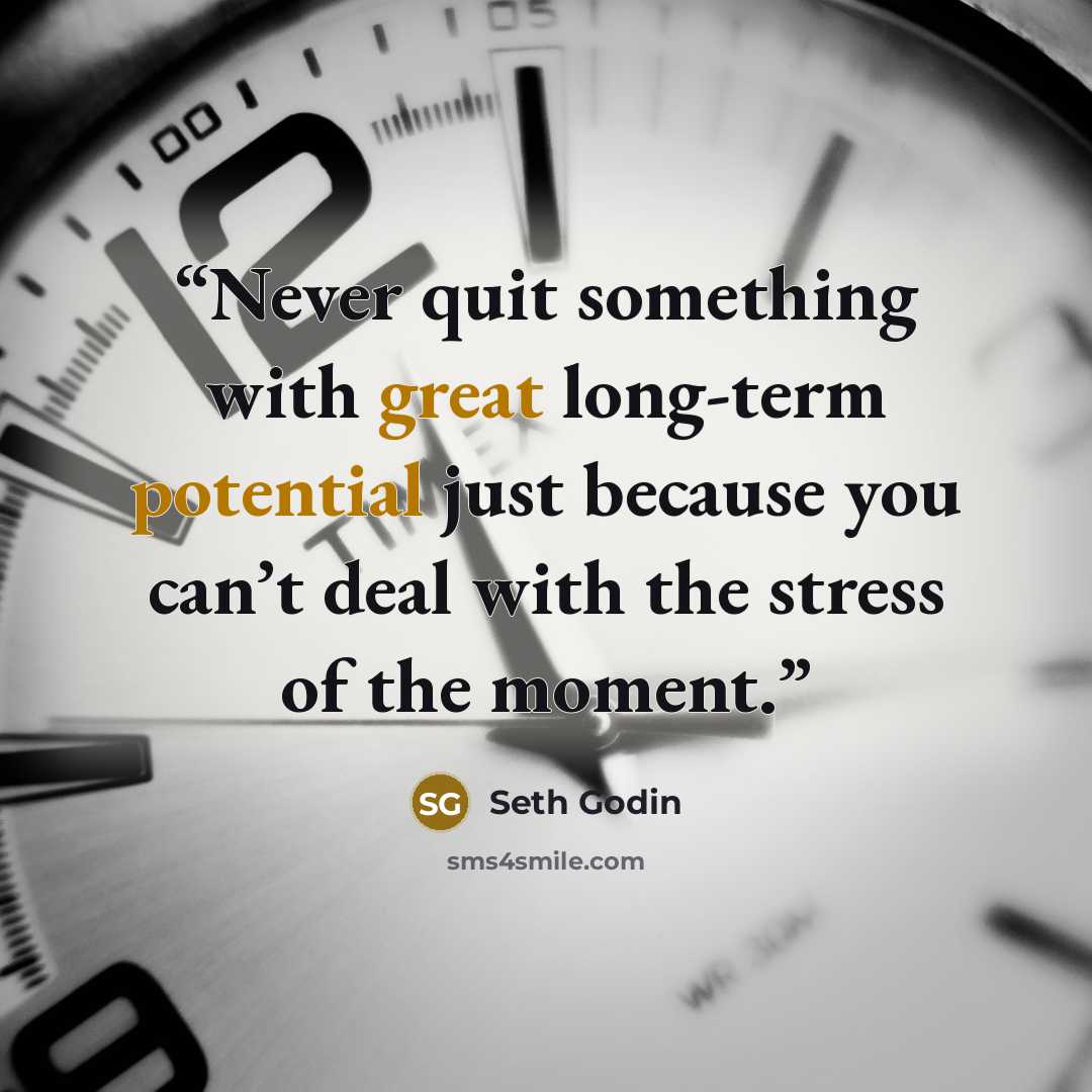“Never quit something with great long-term potential just because you can’t deal with the stress of the moment.” quote by Seth Godin