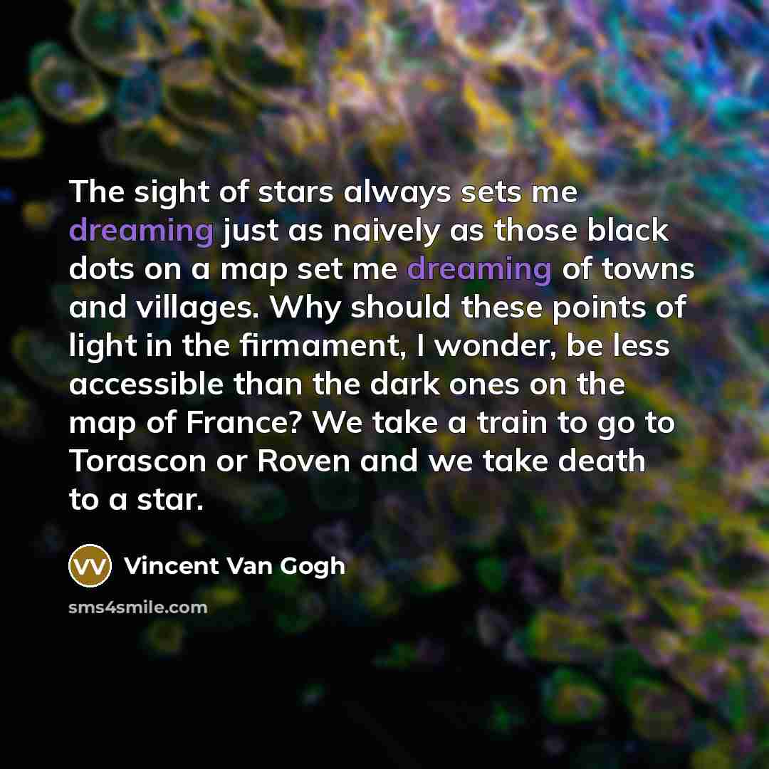 “The sight of stars always sets me dreaming just as…” quote by Vincent Van Gogh