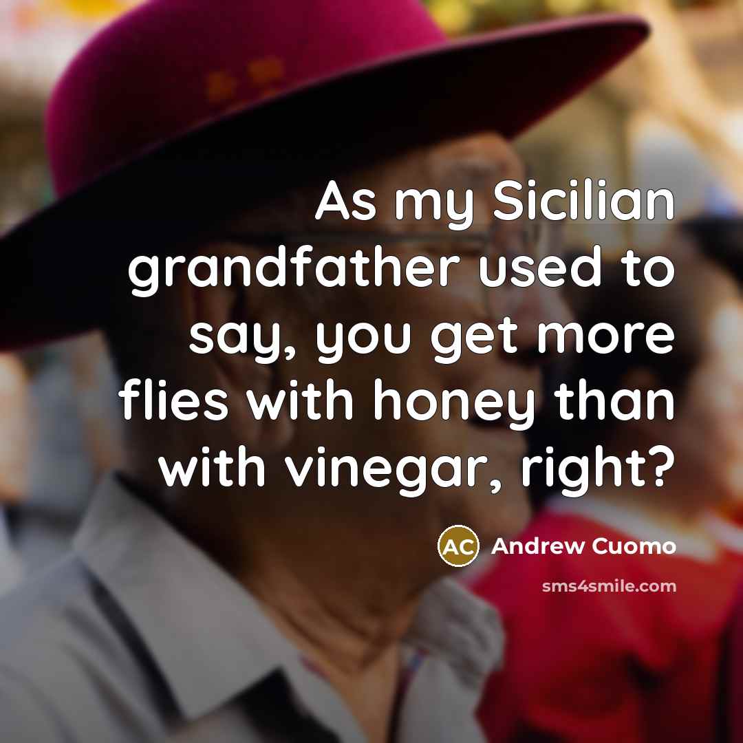 “As my Sicilian grandfather used to say, you get more flies with honey than with vinegar, right?” quote by Andrew Cuomo