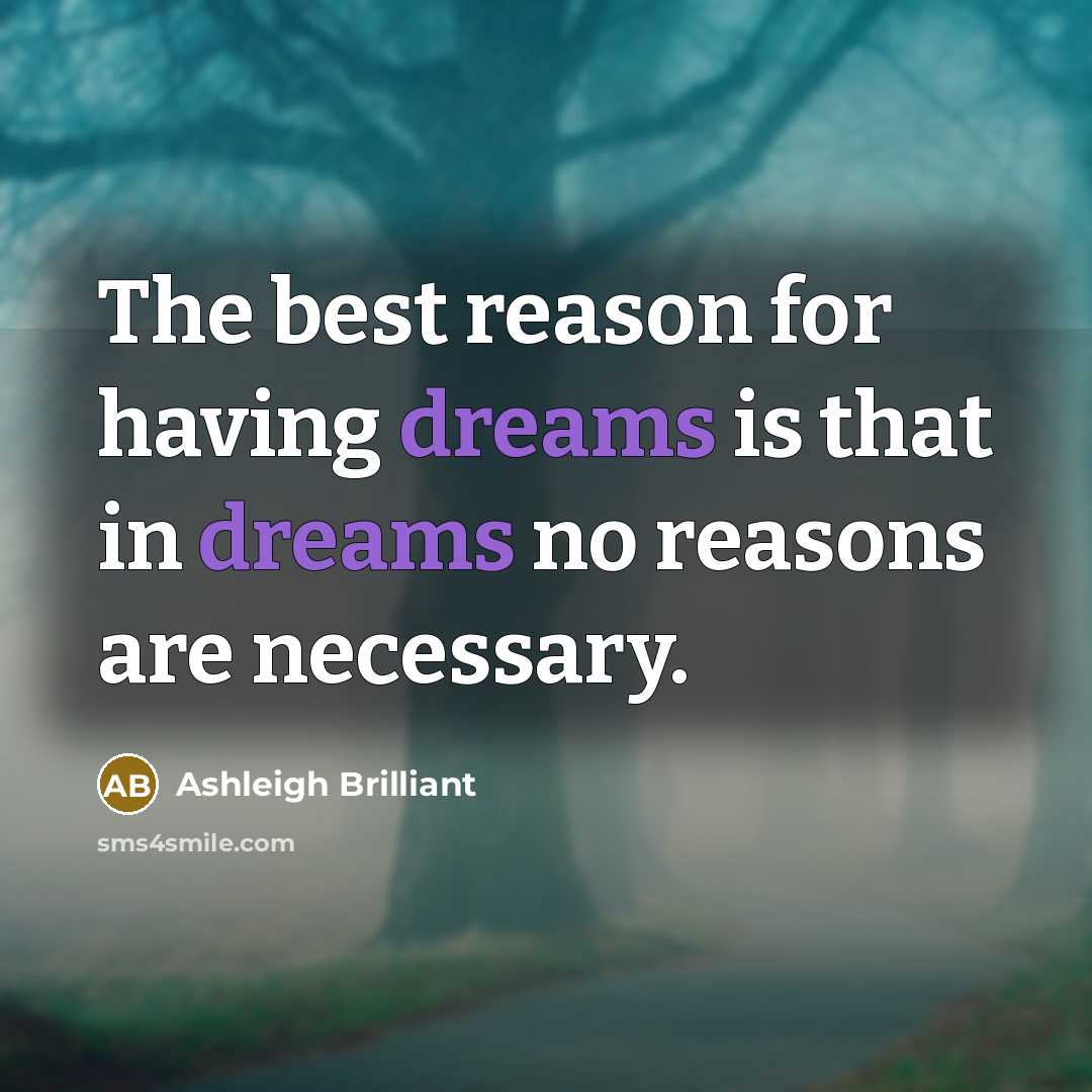 “The best reason for having dreams is that in dreams…” quote by Ashleigh Brilliant