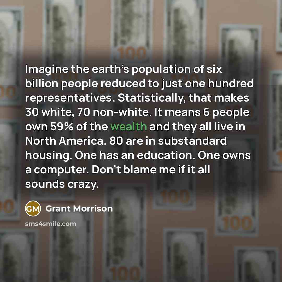 “Imagine the earth’s population of six billion people reduced to…” quote by Grant Morrison