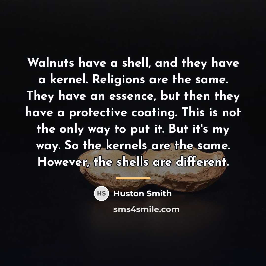 “Walnuts have a shell, and they have a kernel. Religions…” quote by Huston Smith