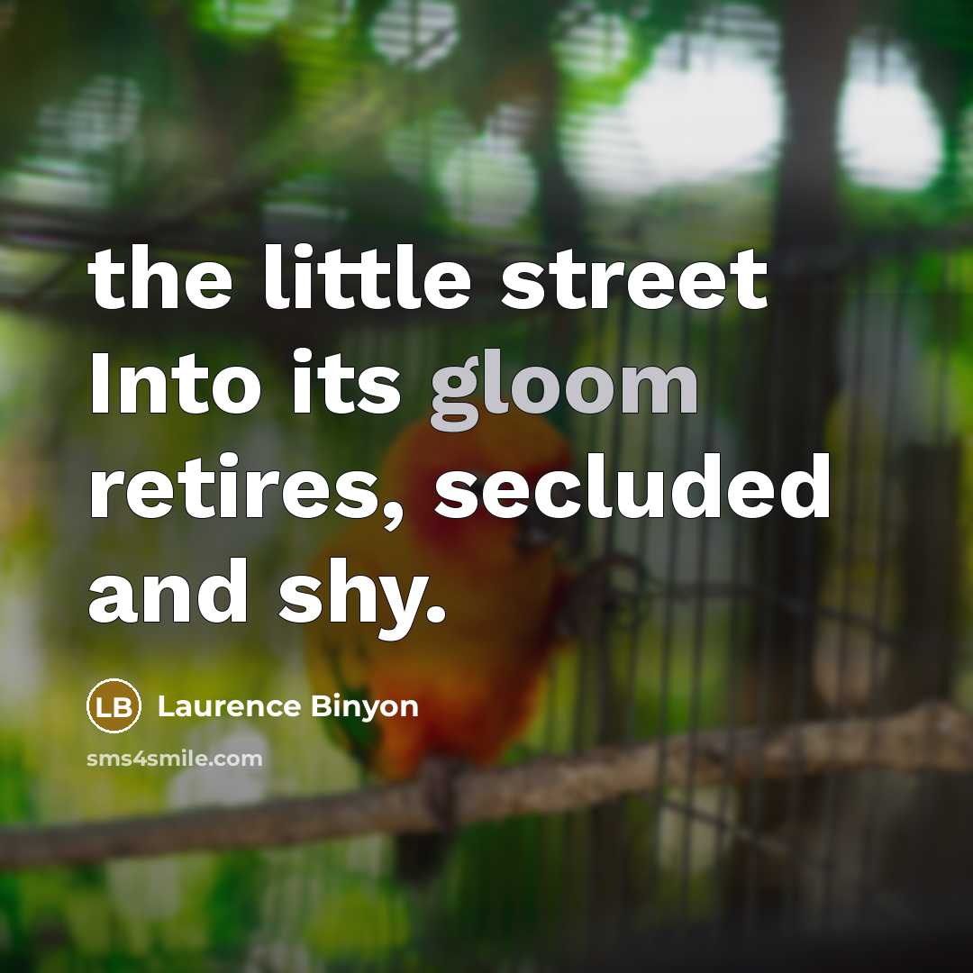 “the little street Into its gloom retires, secluded and shy.…” quote by Laurence Binyon