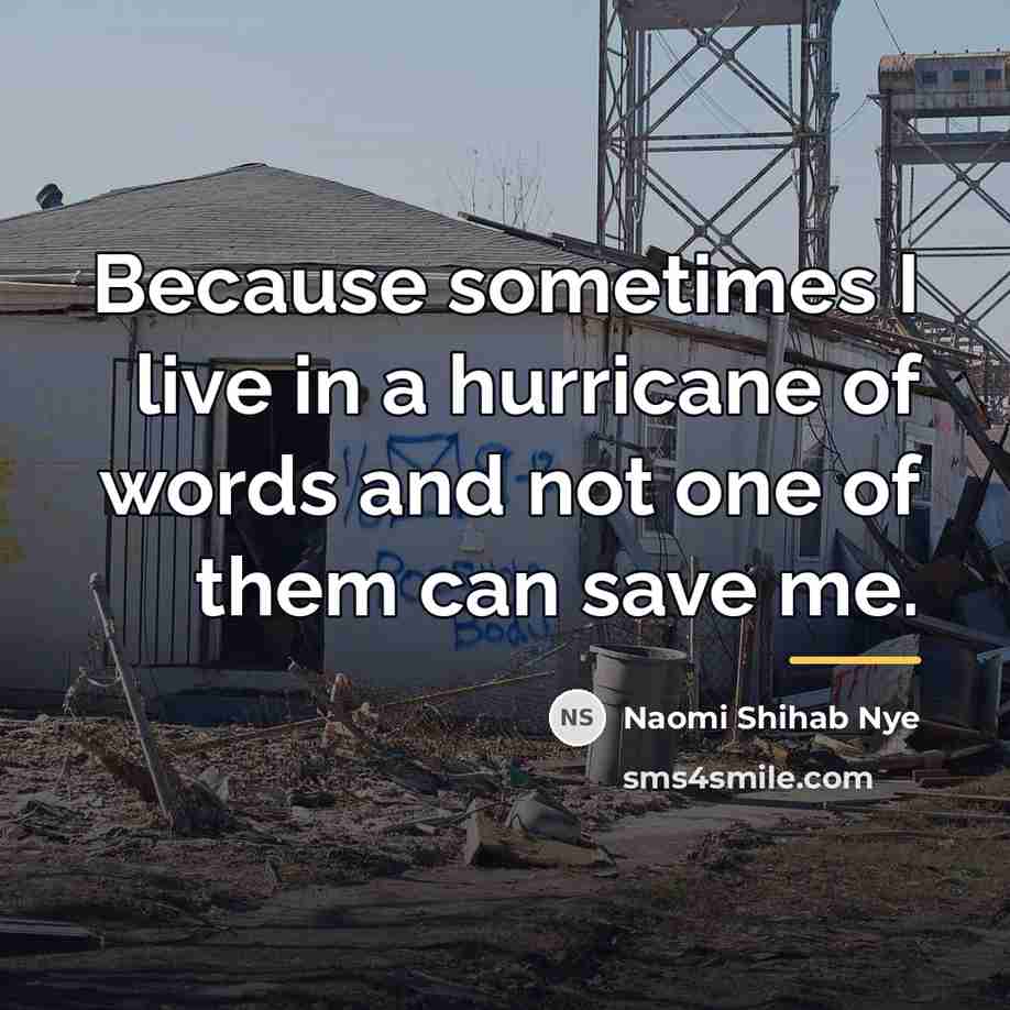 “Because sometimes I live in a hurricane of words and…” quote by Naomi Shihab Nye