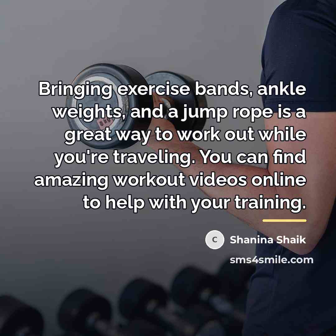 “Bringing exercise bands, ankle weights, and a jump rope is…” quote by Shanina Shaik