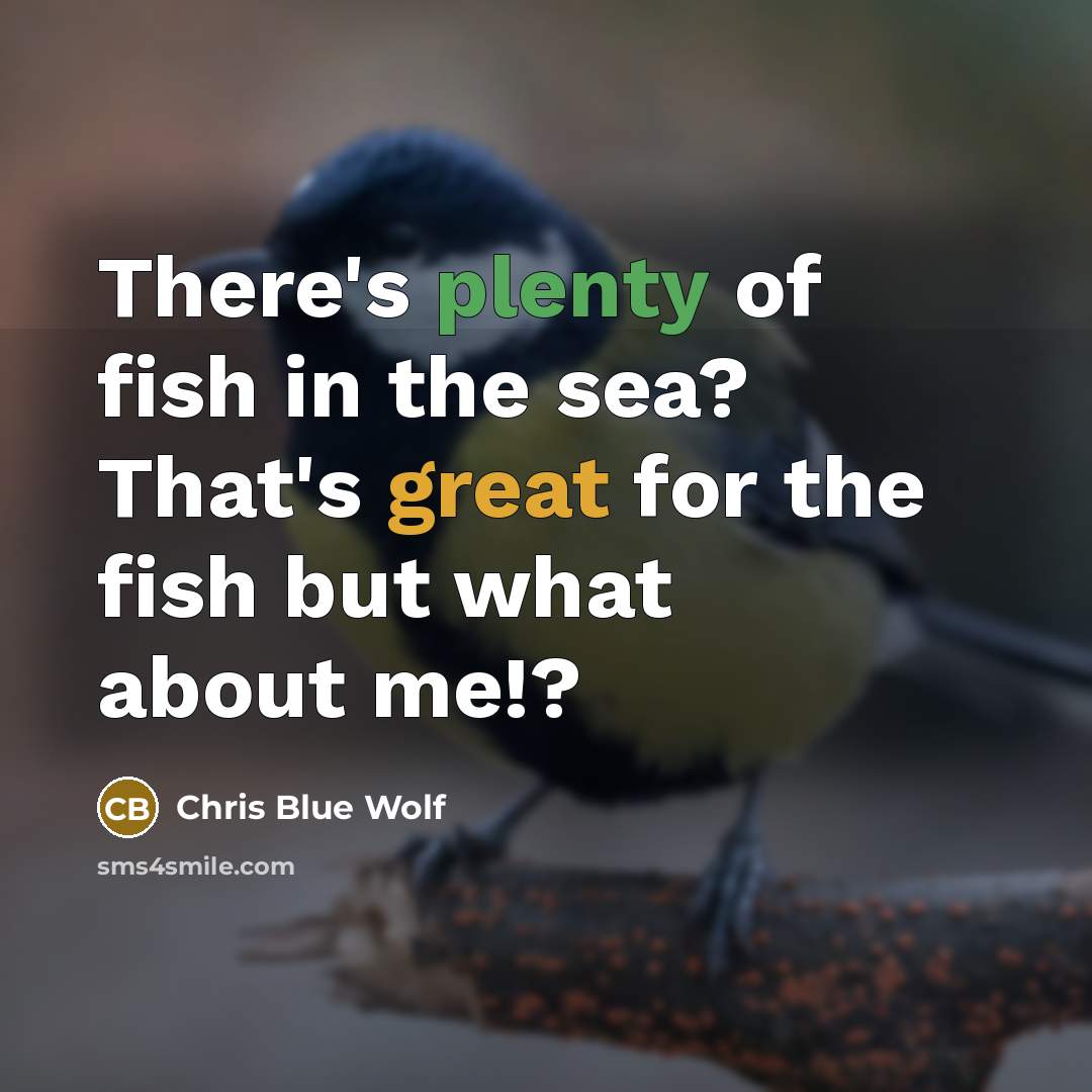 “There's plenty of fish in the sea? That's great for the fish but what about me!?” quote by Chris Blue Wolf