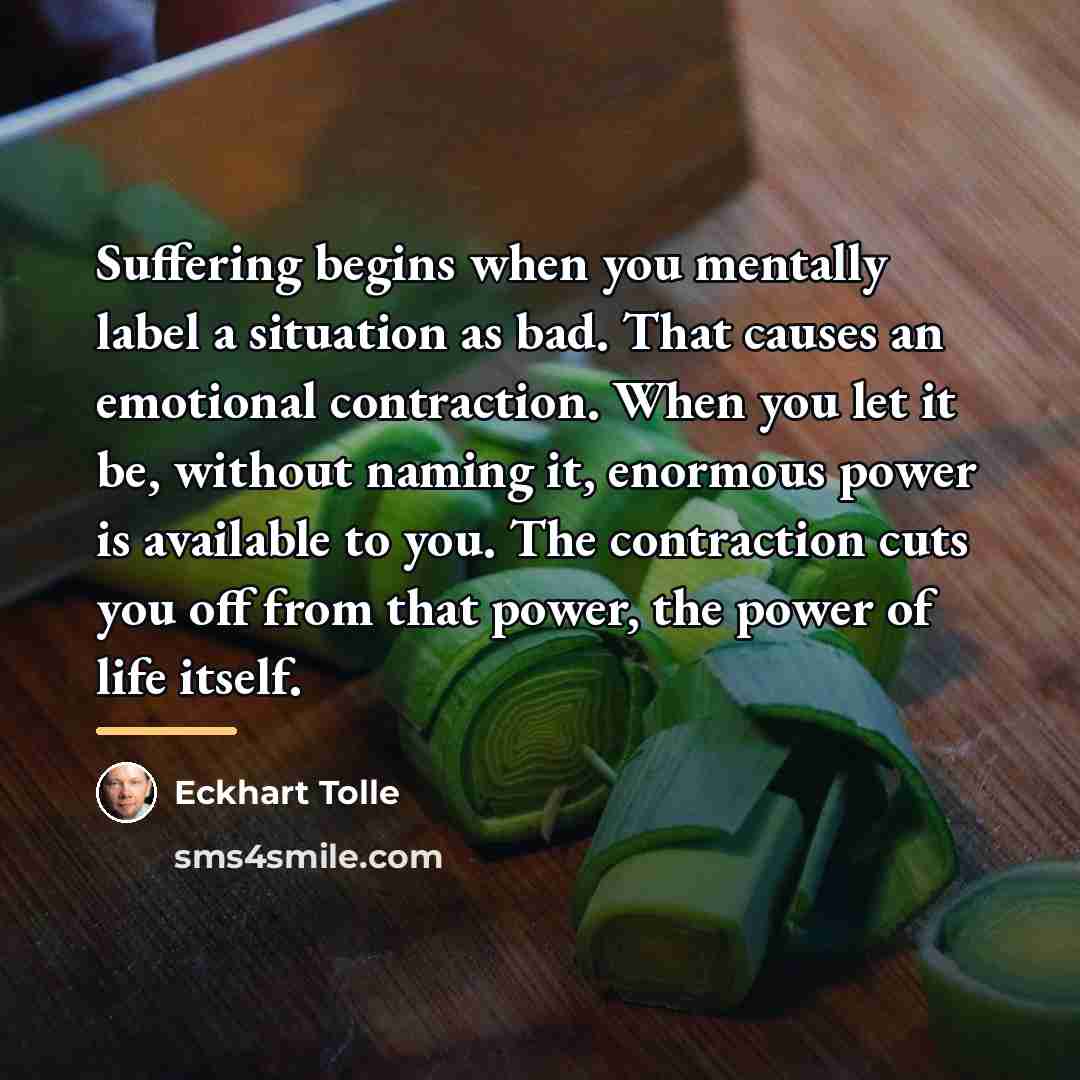 “Suffering begins when you mentally label a situation as bad.…” quote by Eckhart Tolle