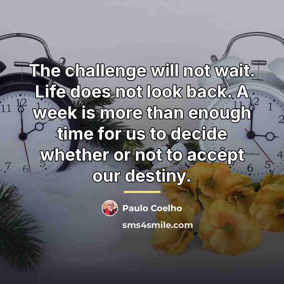 “The challenge will not wait. Life does not look back.…” quote by Paulo Coelho