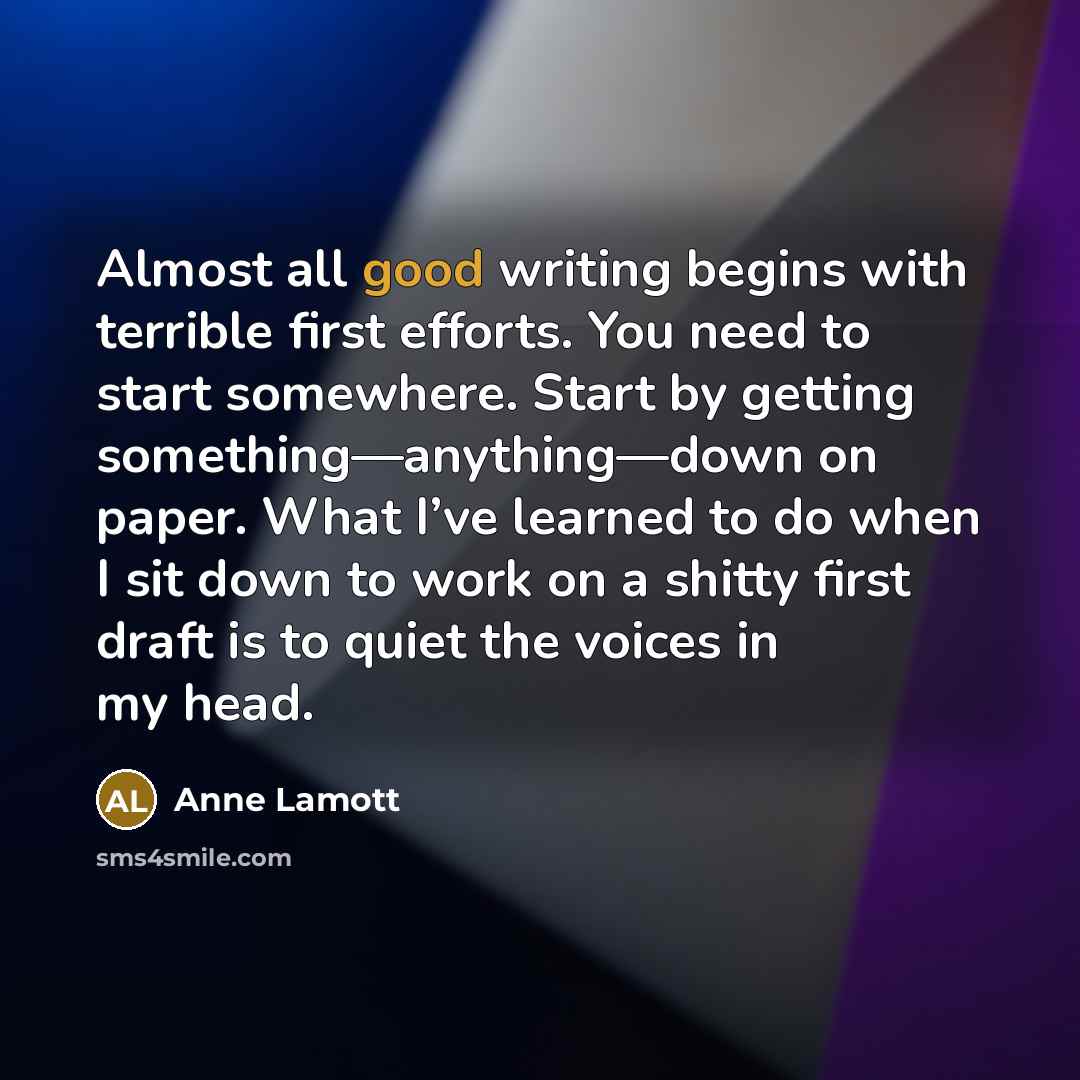 “Almost all good writing begins with terrible first efforts. You…” quote by Anne Lamott