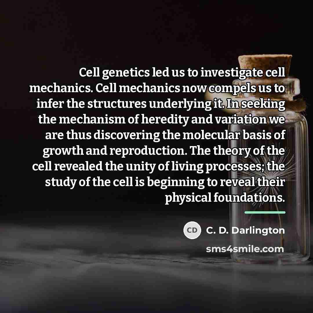 “Cell genetics led us to investigate cell mechanics. Cell mechanics…” quote by C. D. Darlington