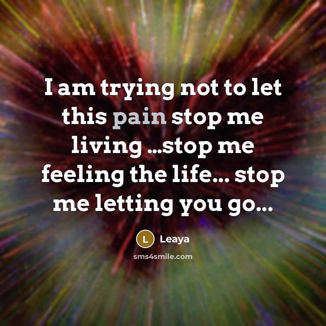“I am trying not to let this pain stop me living …stop me feeling the life... stop me letting you go...” quote by Leaya
