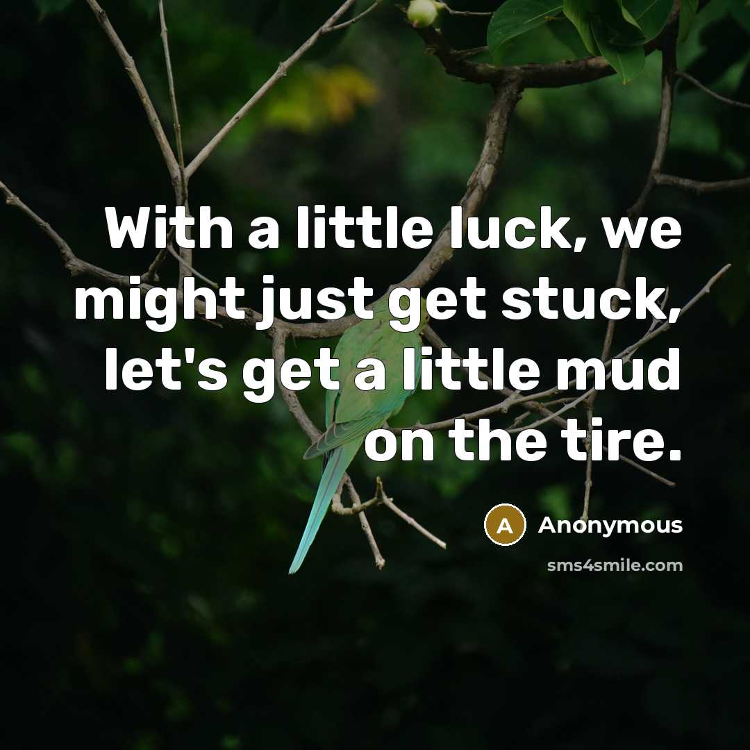“With a little luck, we might just get stuck, let's get a little mud on the tire.” quote by Anonymous