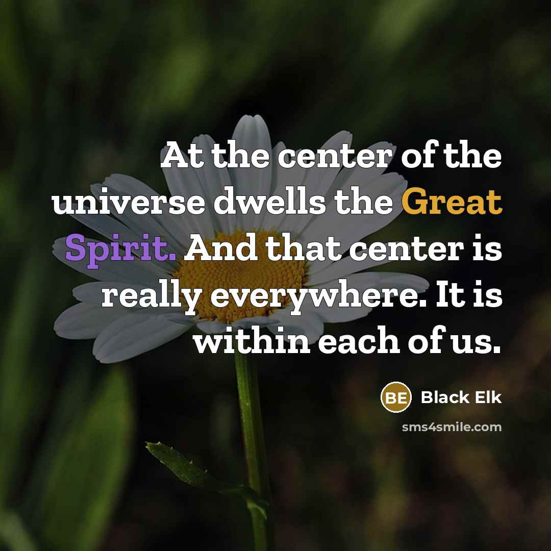 “At the center of the universe dwells the Great Spirit. And that center is really everywhere. It is within each of us.” quote by Black Elk