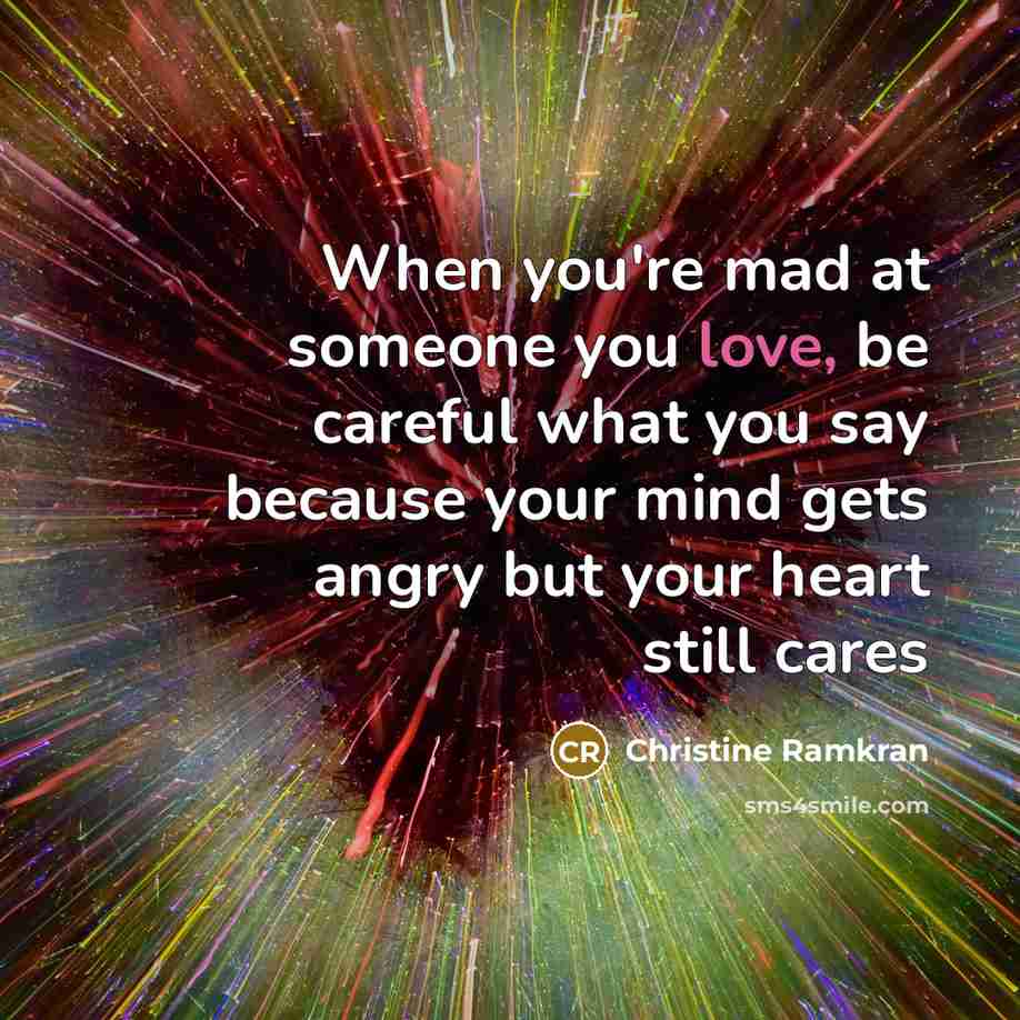 “When you're mad at someone you love, be careful what…” quote by Christine Ramkran