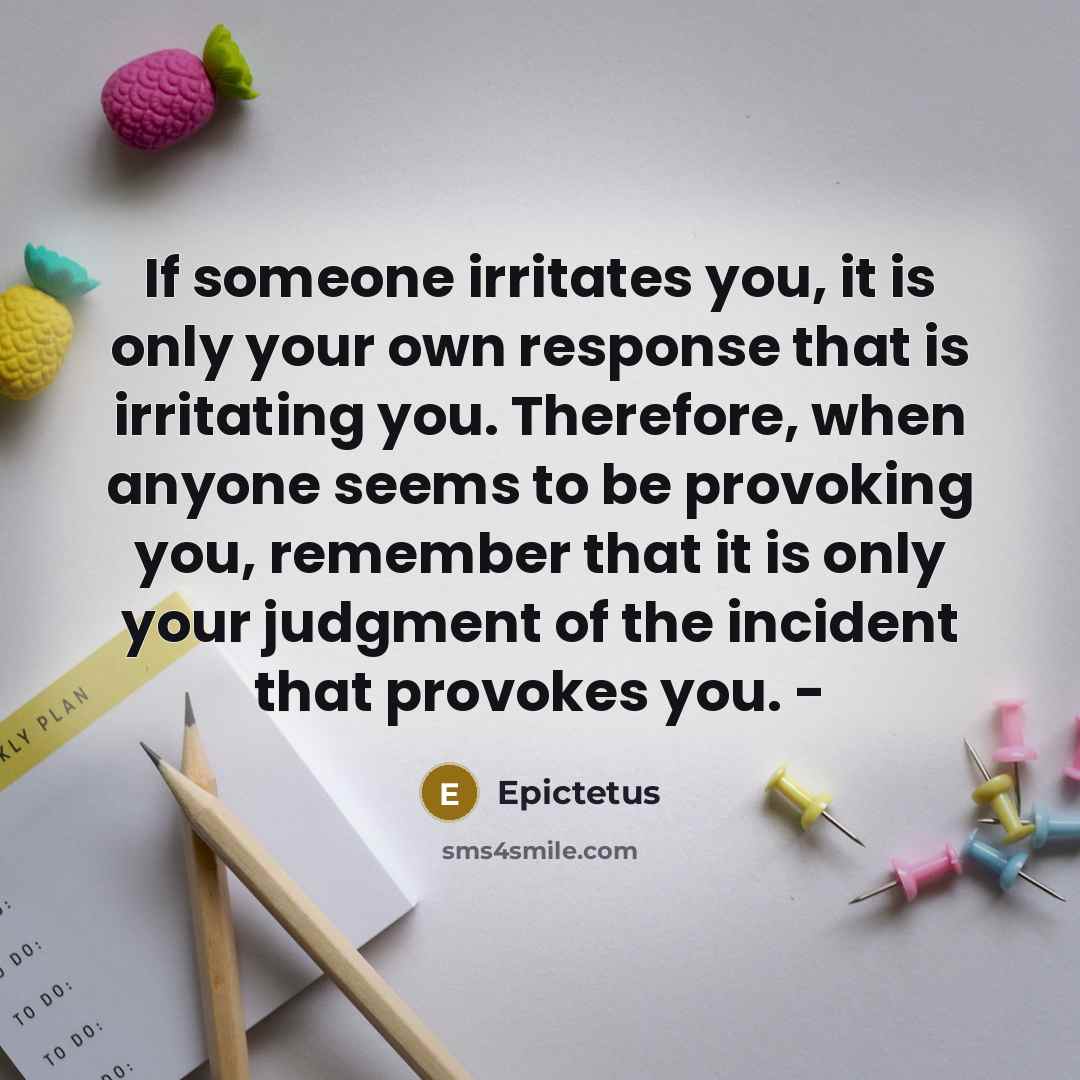 “If someone irritates you, it is only your own response…” quote by Epictetus