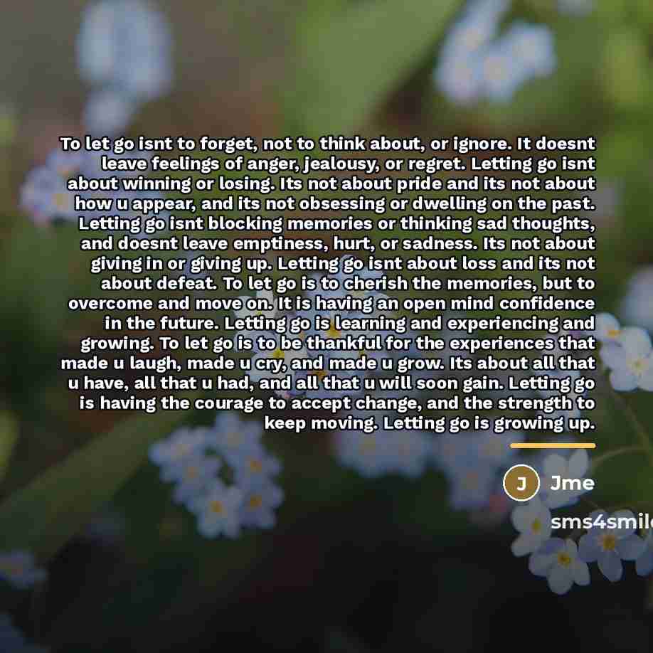 “To let go isnt to forget, not to think about,…” quote by JMe