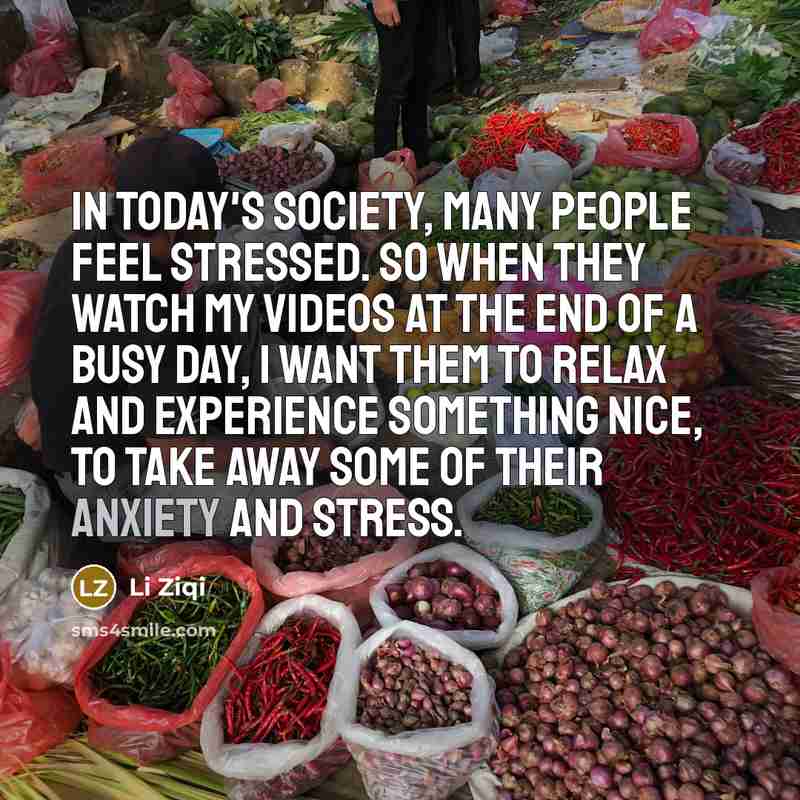 “In today's society, many people feel stressed. So when they…” quote by Li Ziqi