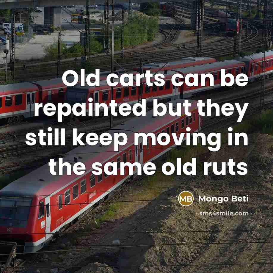 “Old carts can be repainted but they still keep moving in the same old ruts” quote by Mongo Beti