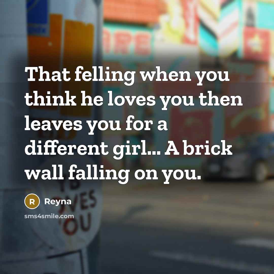 “That felling when you think he loves you then leaves you for a different girl… A brick wall falling on you.” quote by Reyna