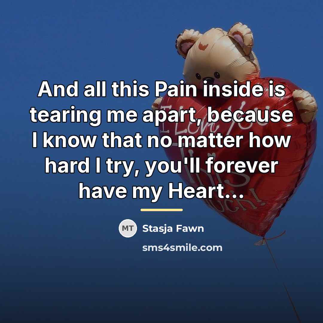 “And all this Pain inside is tearing me apart, because…” quote by Stasja Fawn