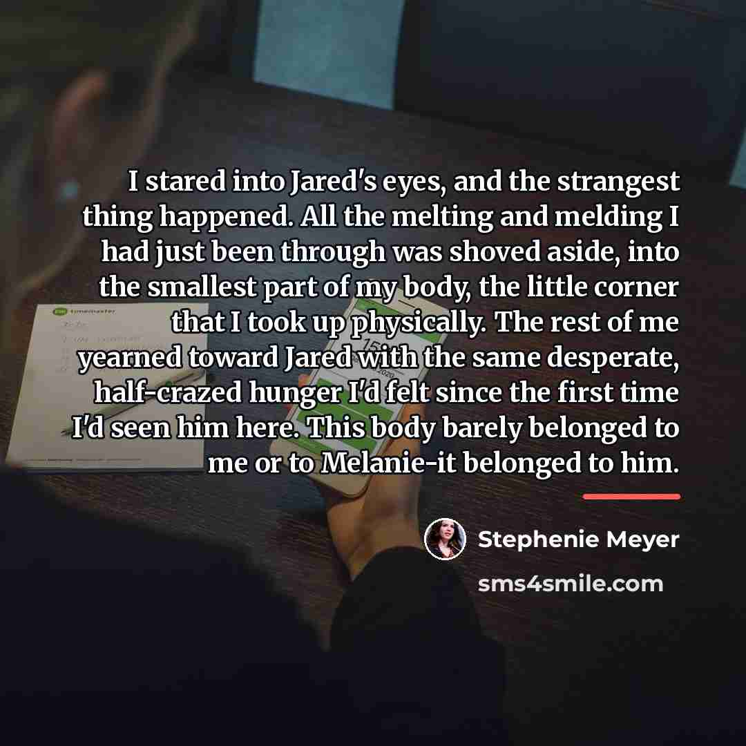 “I stared into Jared's eyes, and the strangest thing happened.…” quote by Stephenie Meyer