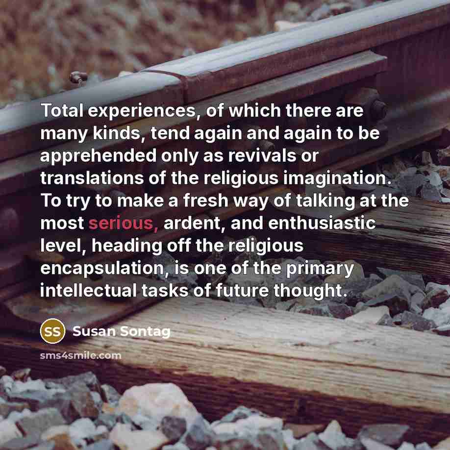“Total experiences, of which there are many kinds, tend again…” quote by Susan Sontag