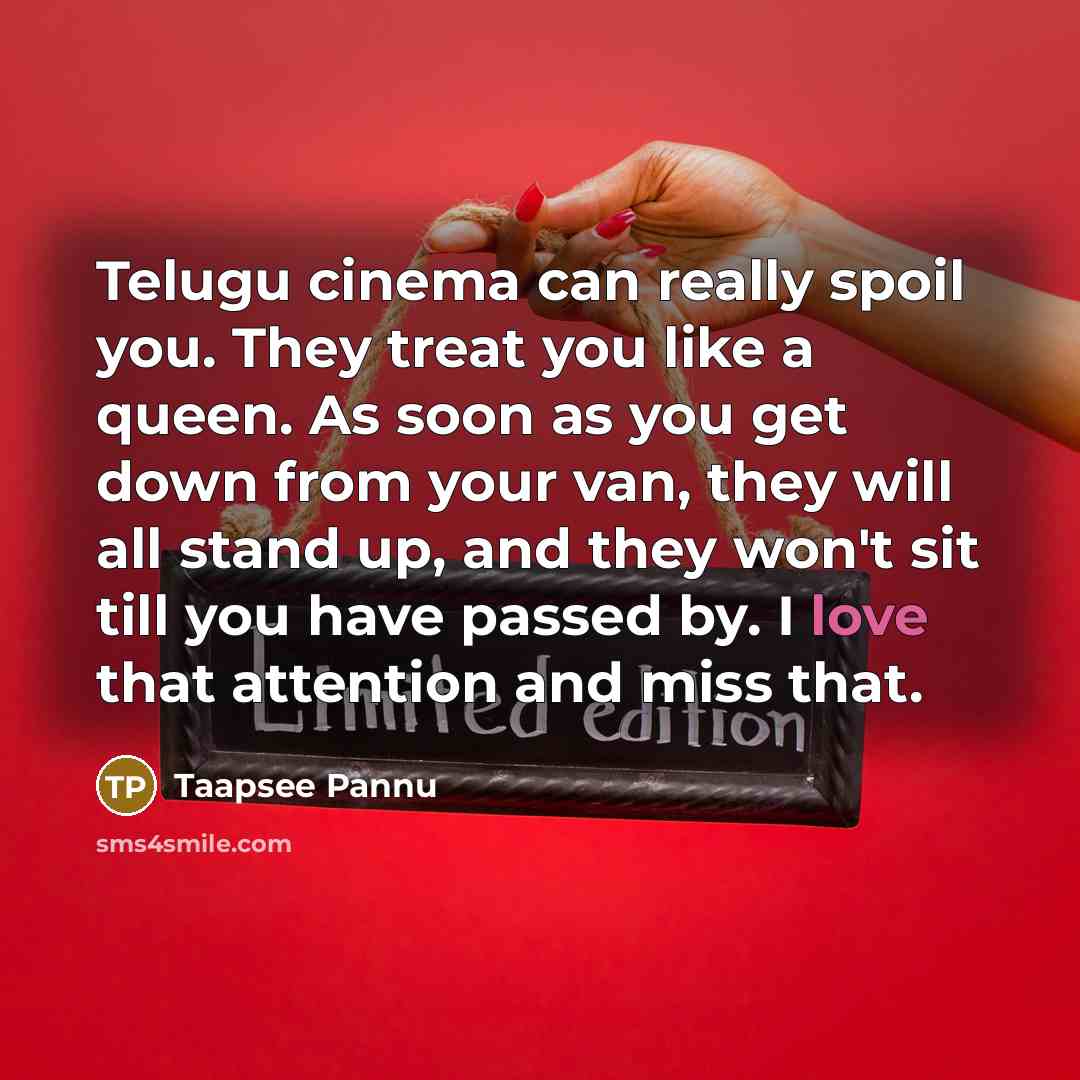“Telugu cinema can really spoil you. They treat you like…” quote by Taapsee Pannu