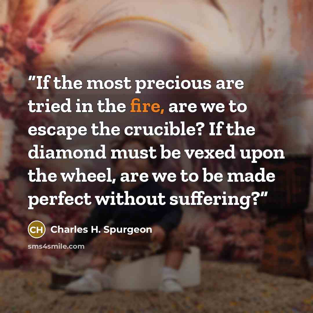“If the most precious are tried in the fire, are we to escape the crucible? If the diamond must be vexed upon the wheel, are we to be made perfect without suffering?” quote by Charles H. Spurgeon