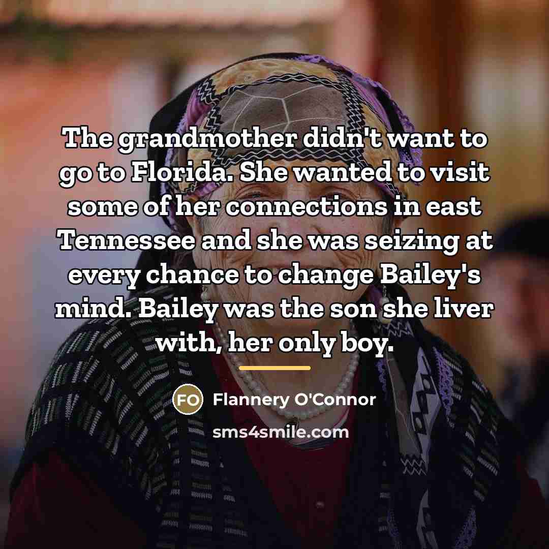 “The grandmother didn't want to go to Florida. She wanted…” quote by Flannery O'Connor