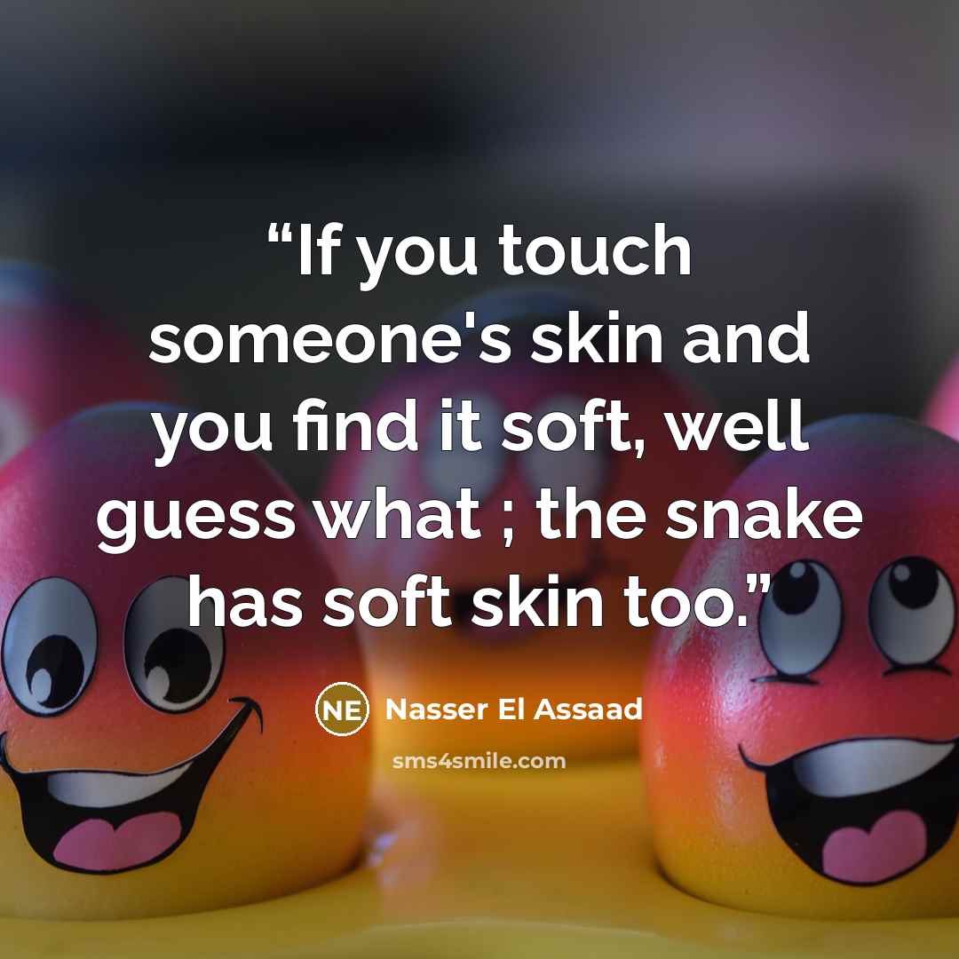 “If you touch someone's skin and you find it soft, well guess what ; the snake has soft skin too.” quote by Nasser El Assaad