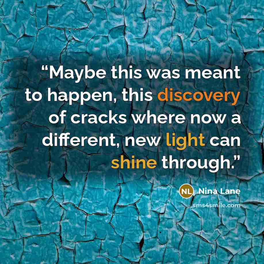 “Maybe this was meant to happen, this discovery of cracks where now a different, new light can shine through.” quote by Nina Lane