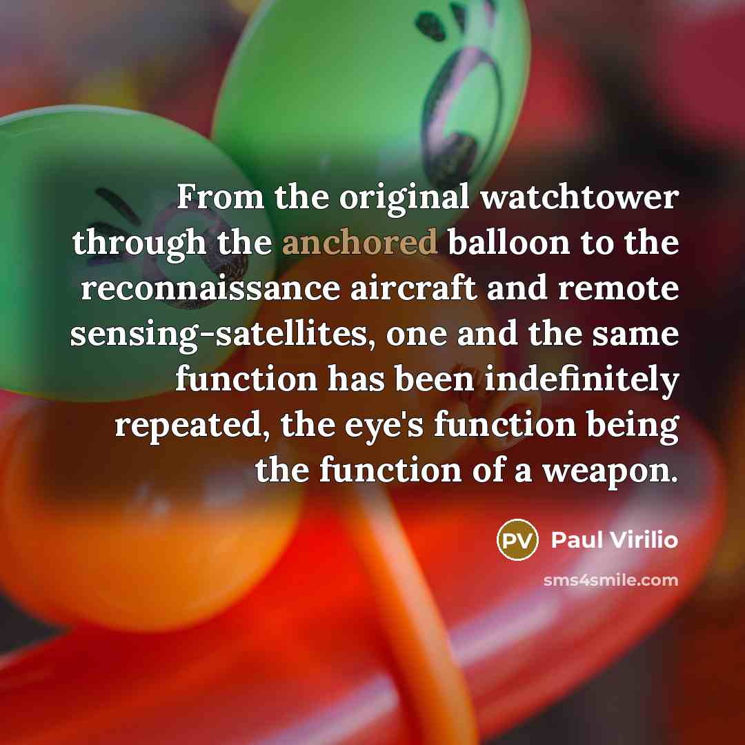 “From the original watchtower through the anchored balloon to the…” quote by Paul Virilio