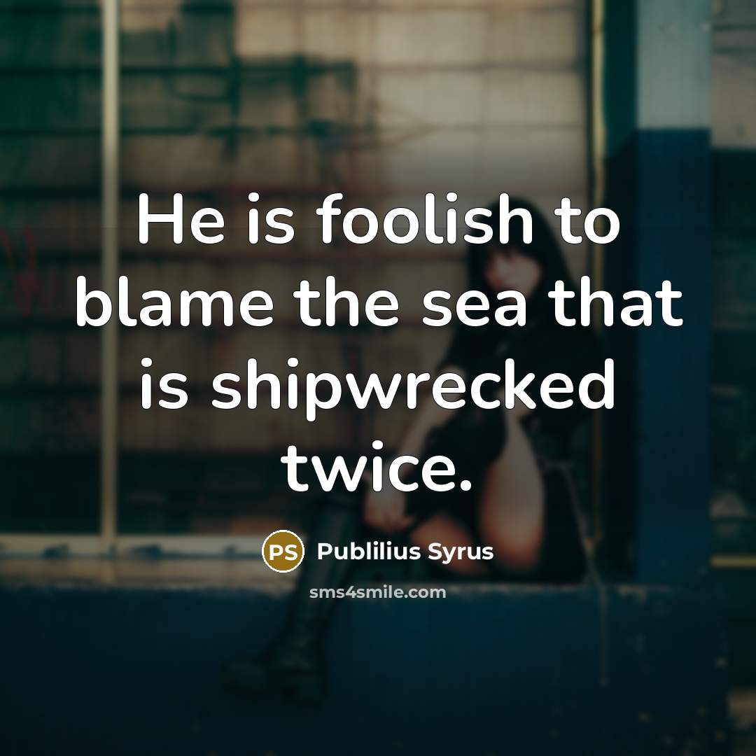 “He is foolish to blame the sea that is shipwrecked…” quote by Publilius Syrus