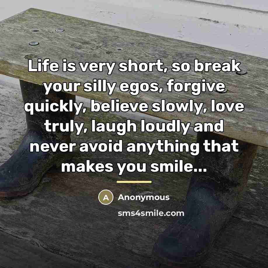 “Life is very short, so break your silly egos, forgive…” quote by Anonymous