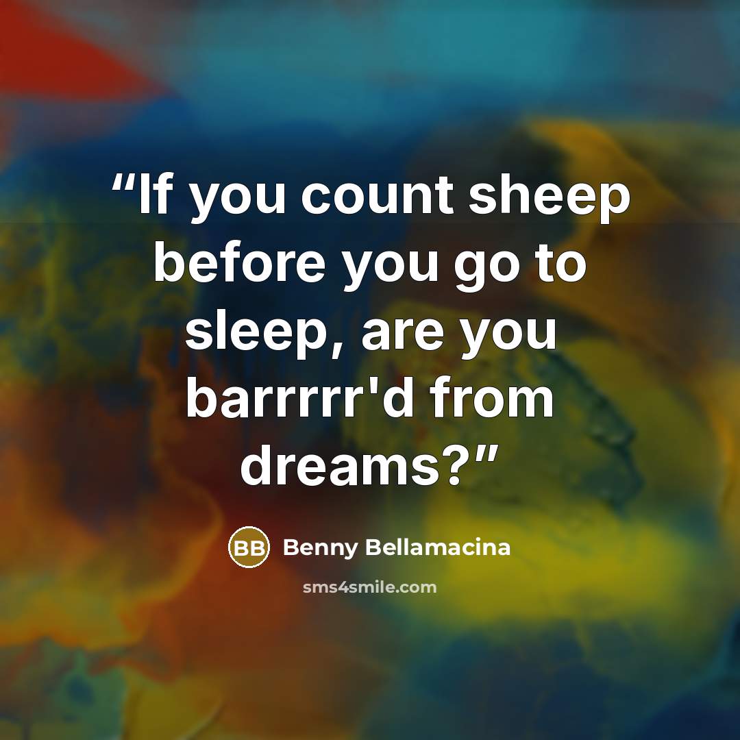 “If you count sheep before you go to sleep, are you barrrrr'd from dreams?” quote by Benny Bellamacina