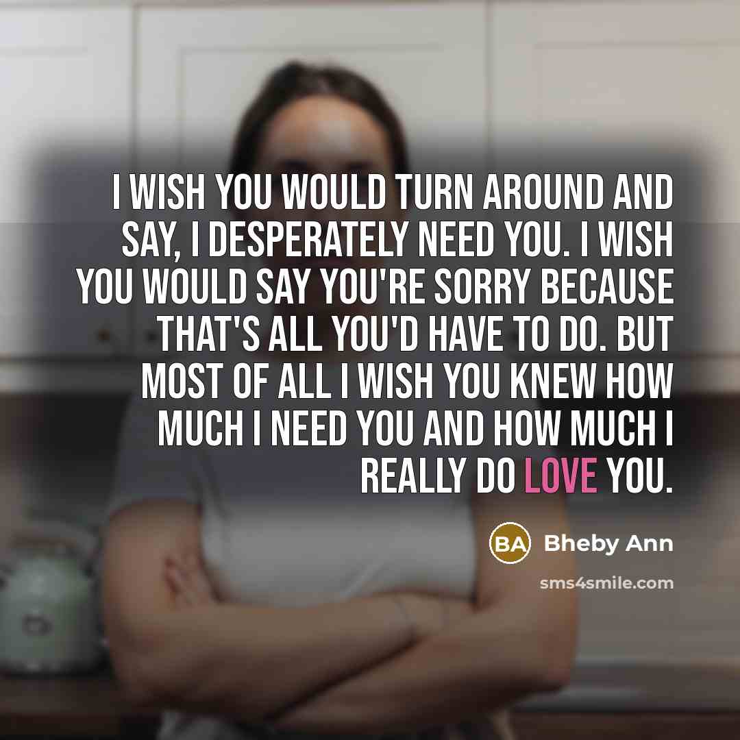 “I wish you would turn around and say, I desperately…” quote by Bheby Ann