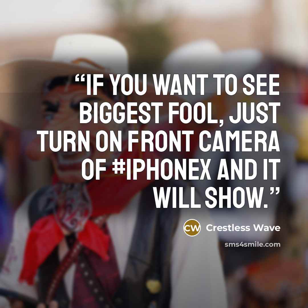 “If you want to see biggest fool, just turn on front camera of #iphoneX and it will show.” quote by Crestless Wave