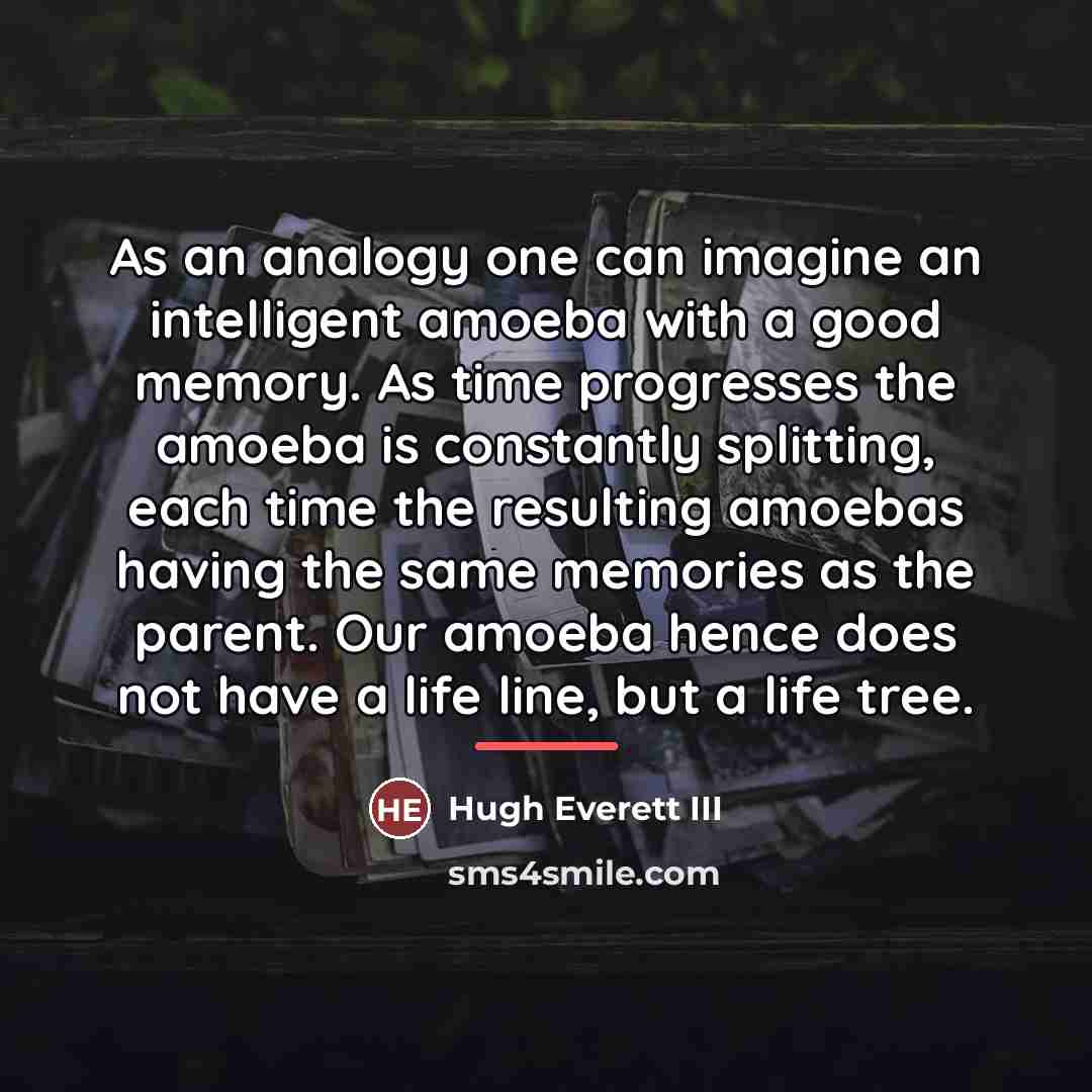“As an analogy one can imagine an intelligent amoeba with…” quote by Hugh Everett III