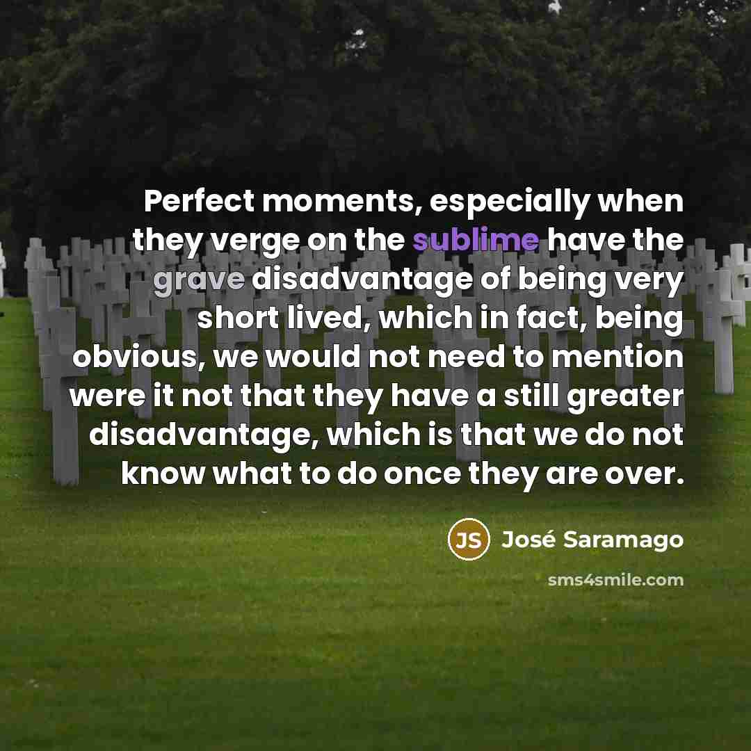 “Perfect moments, especially when they verge on the sublime have…” quote by Jose Saramago
