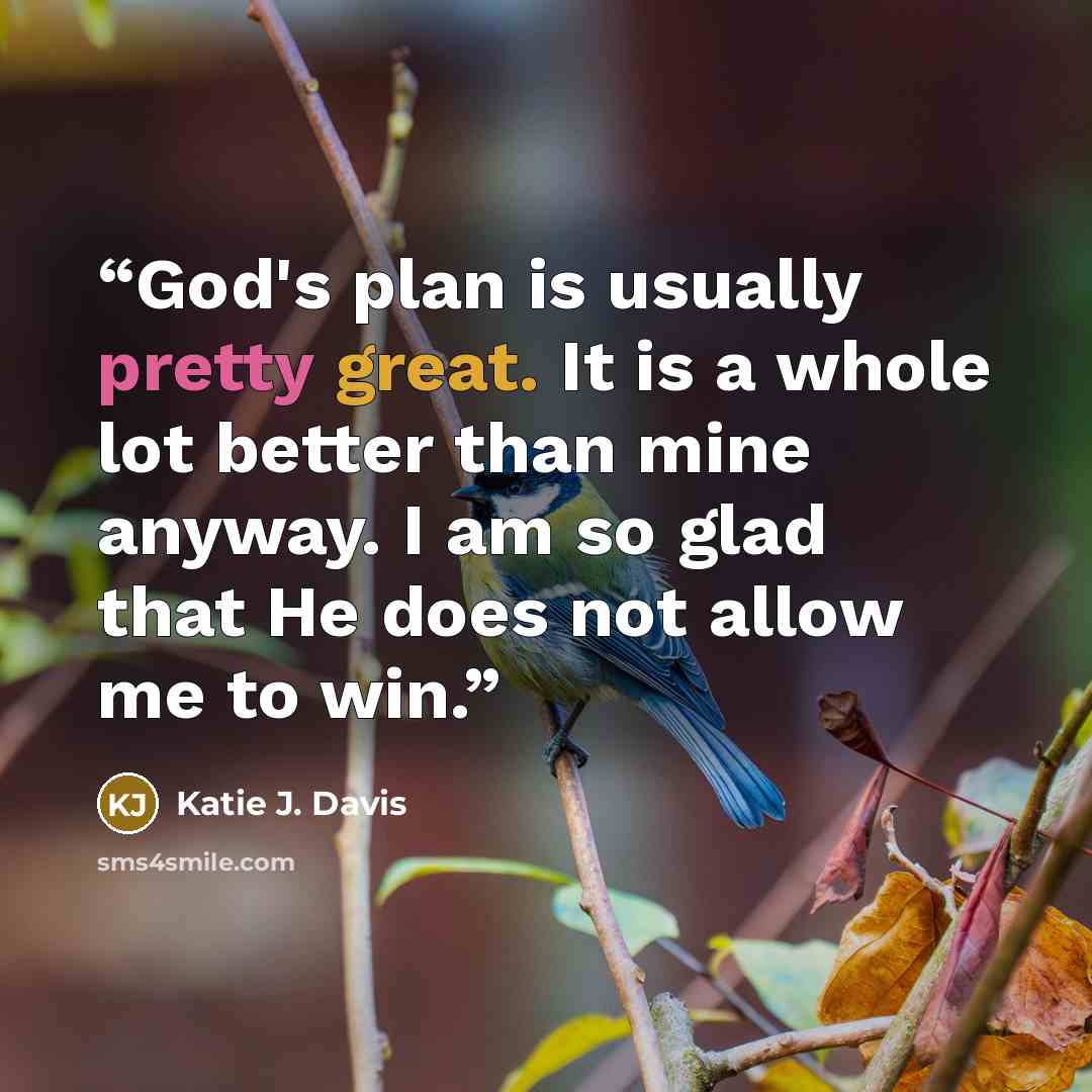“God's plan is usually pretty great. It is a whole lot better than mine anyway. I am so glad that He does not allow me to win.” quote by Katie J. Davis