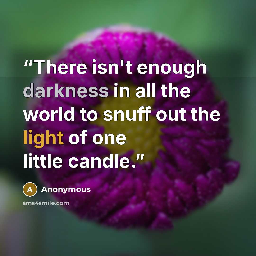 “There isn't enough darkness in all the world to snuff out the light of one little candle.” quote by Anonymous
