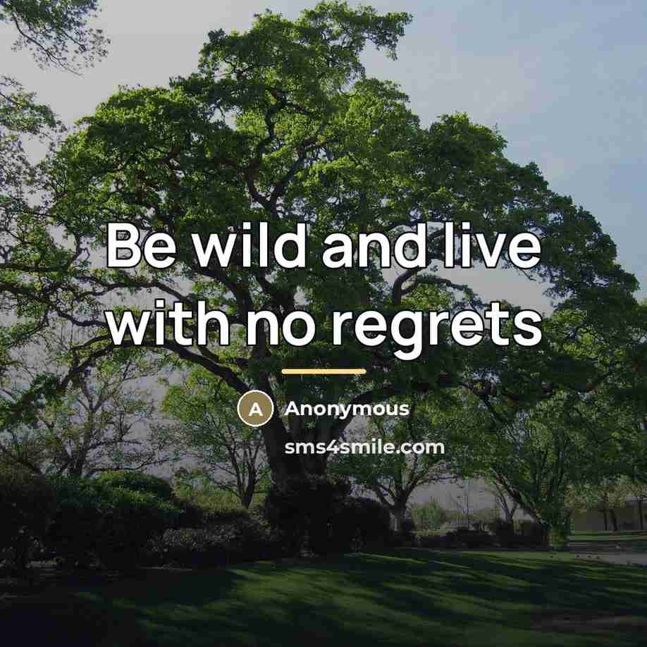 “Be wild and live with no regrets…” quote by Anonymous