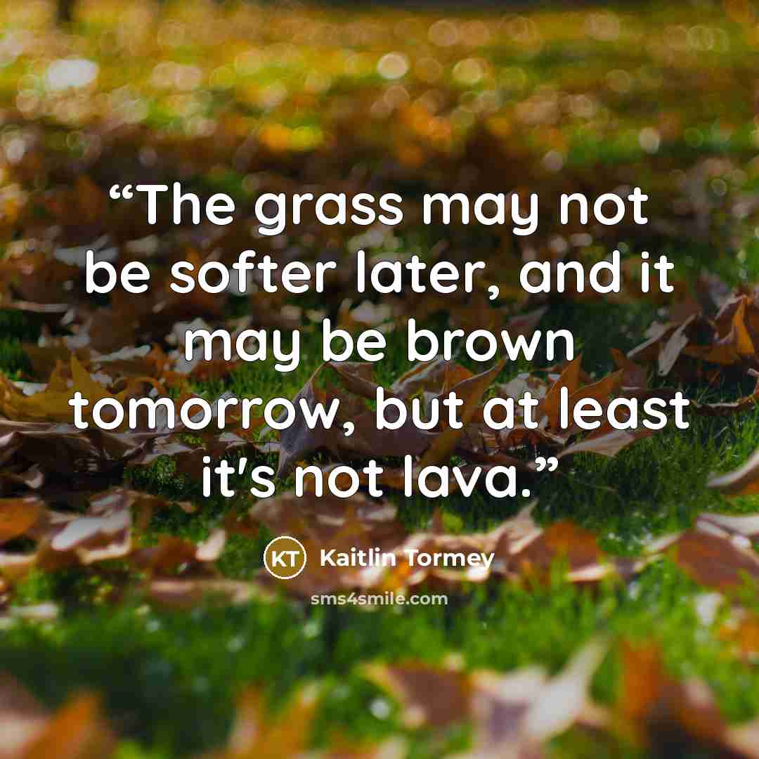 “The grass may not be softer later, and it may be brown tomorrow, but at least it's not lava.” quote by Kaitlin Tormey