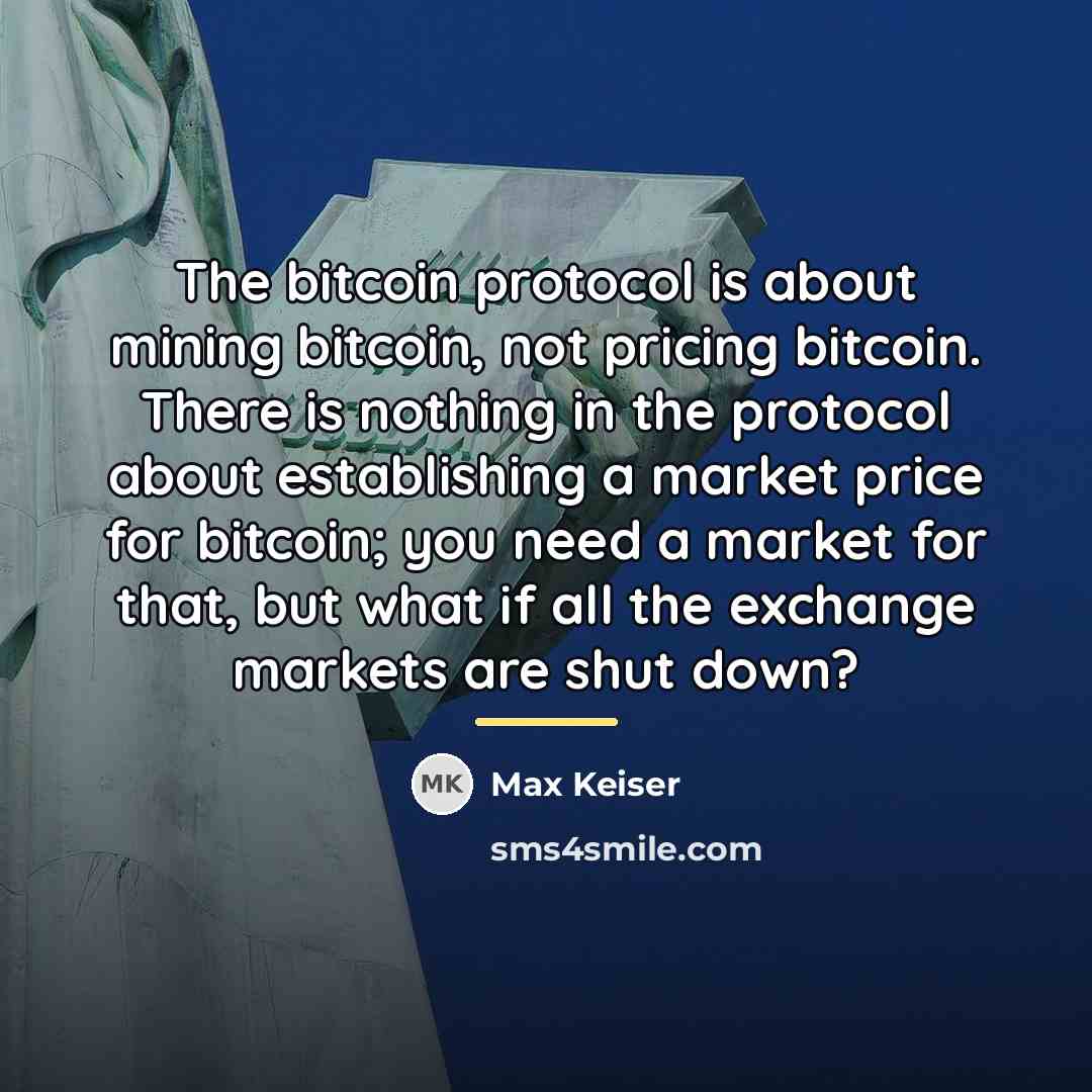 “The bitcoin protocol is about mining bitcoin, not pricing bitcoin.…” quote by Max Keiser