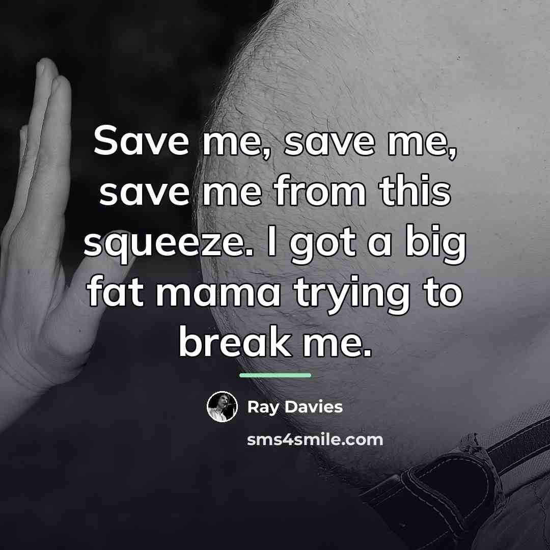 “Save me, save me, save me from this squeeze. I…” quote by Ray Davies