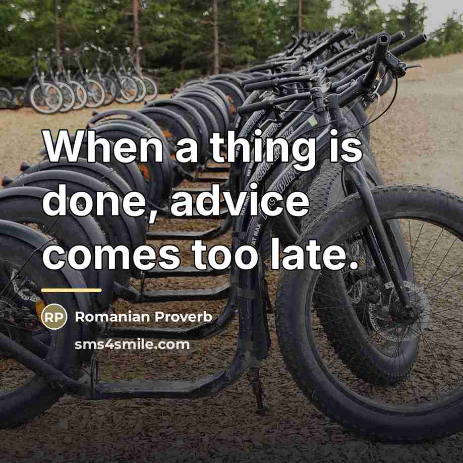 “When a thing is done, advice comes too late.…” quote by Romanian Proverb