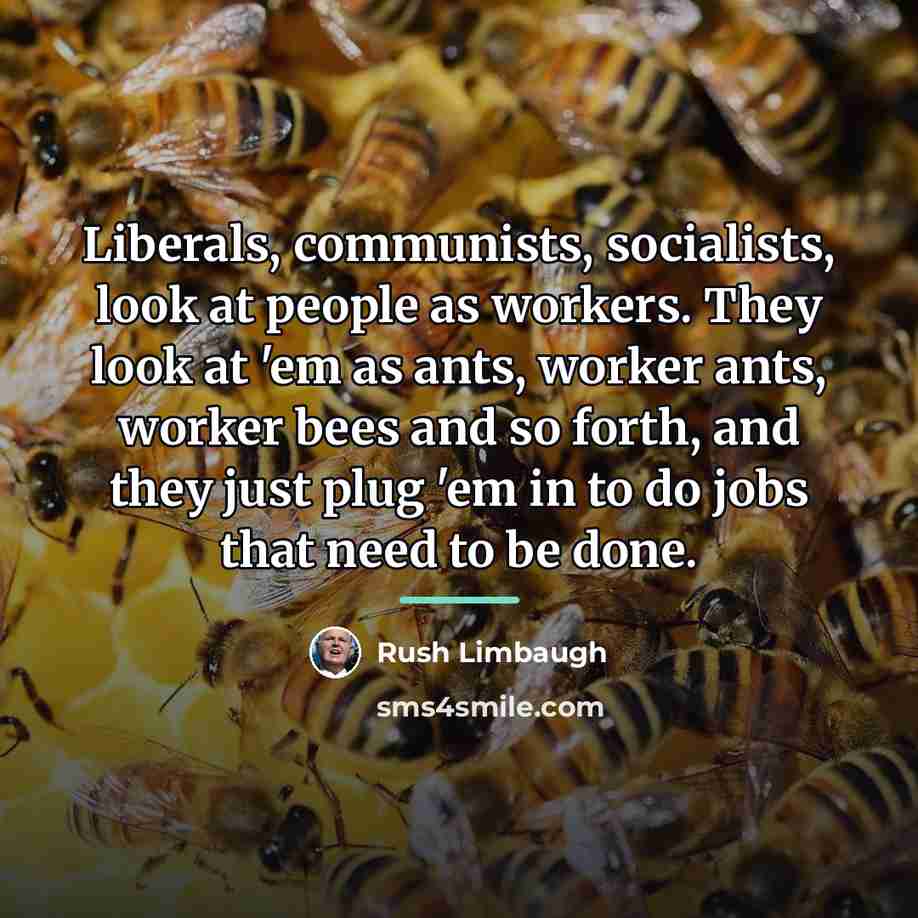 “Liberals, communists, socialists, look at people as workers. They look…” quote by Rush Limbaugh