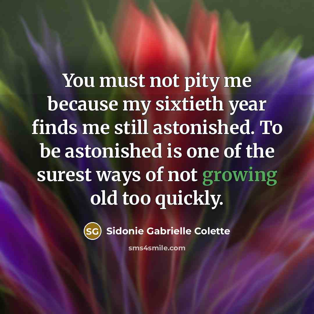 “You must not pity me because my sixtieth year finds…” quote by Sidonie Gabrielle Colette