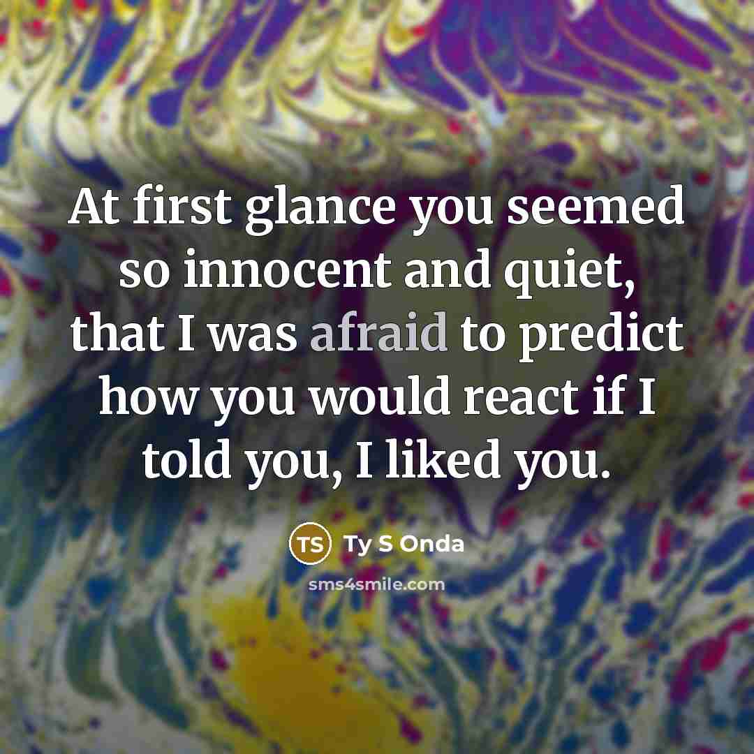 “At first glance you seemed so innocent and quiet, that…” quote by Ty S Onda